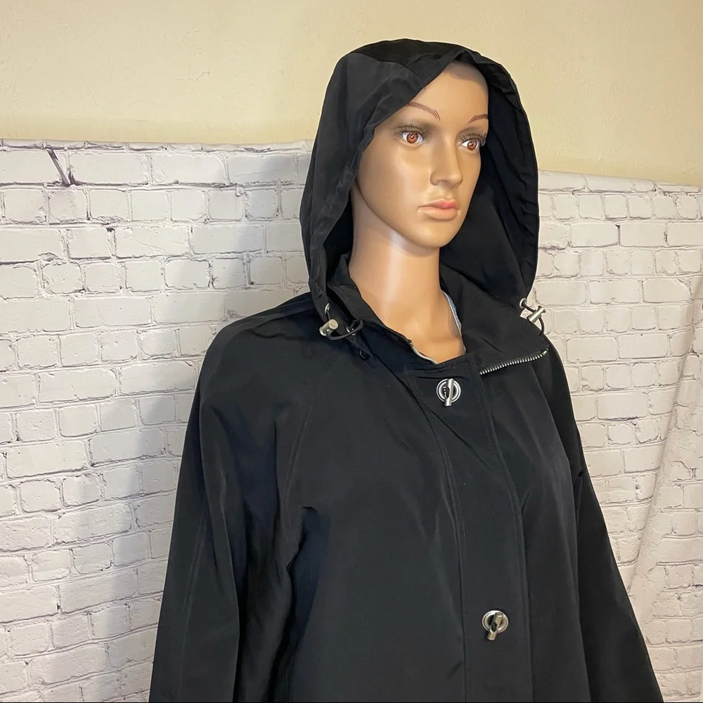 Liz Claiborne Black Trench Coat w/Detachable Hood size medium